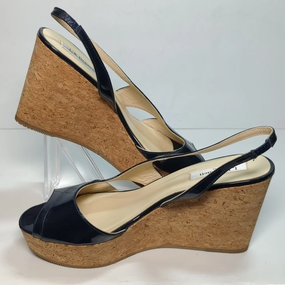 L.K. Bennett Adelia swingback cork wedge platform shoes women size 9.5 EU 40